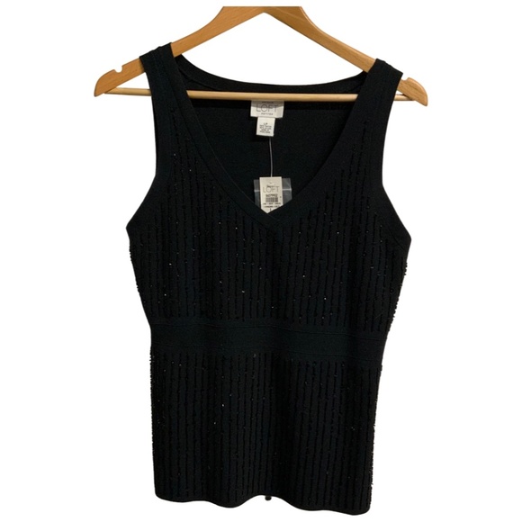 Ann Taylor Loft Sleeveless Top Black Sequin Embellished - Picture 1 of 9